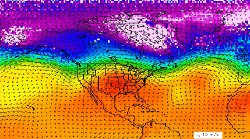 Note the unusual bulge in the jet stream over the center of the country. (Credit: NASA/Goddard Earth Science Data and Information Center)