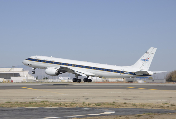 NASA's DC-8 handled the low-attitude missions and carried the bulk of the IceBridge science instruments. Credit: NASA/Tony Landis.