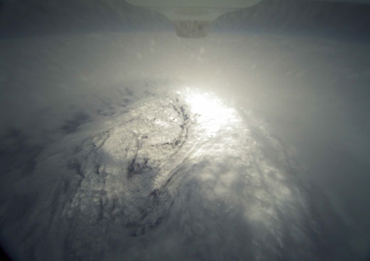 Ominous or what? The view from the underside of the plane as it approaches the eye of the storm.