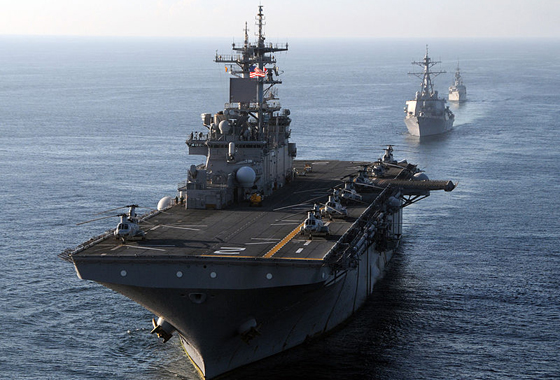 The multi-purpose amphibious assault ship USS Essex leads a formation of U.S. and Indonesian Navy ships. Credit: U.S. Navy photo by Mass Communication Specialist First Class Mark R. Alvarez, courtesy of Wiki Commons.