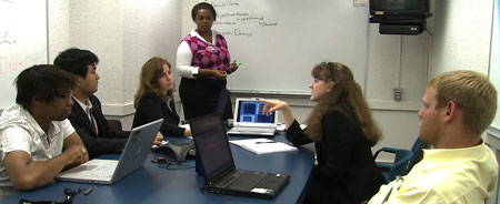 The Space Grant students prepare for a presentation of their work before a panel of JPL scientists and engineers.