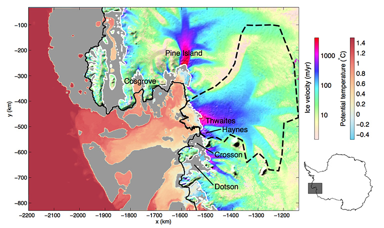 Ice velocities of Thwaites Glacier