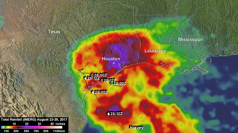 Total rainfall estimates from NASA's Integrated Multi-satellitE Retrievals for GPM (IMERG) data