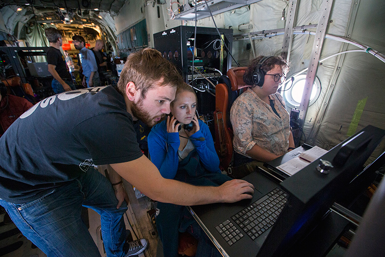 Hannah Halliday monitors incoming measurements.