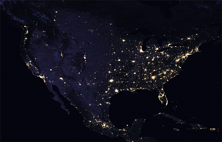 U.S. at night