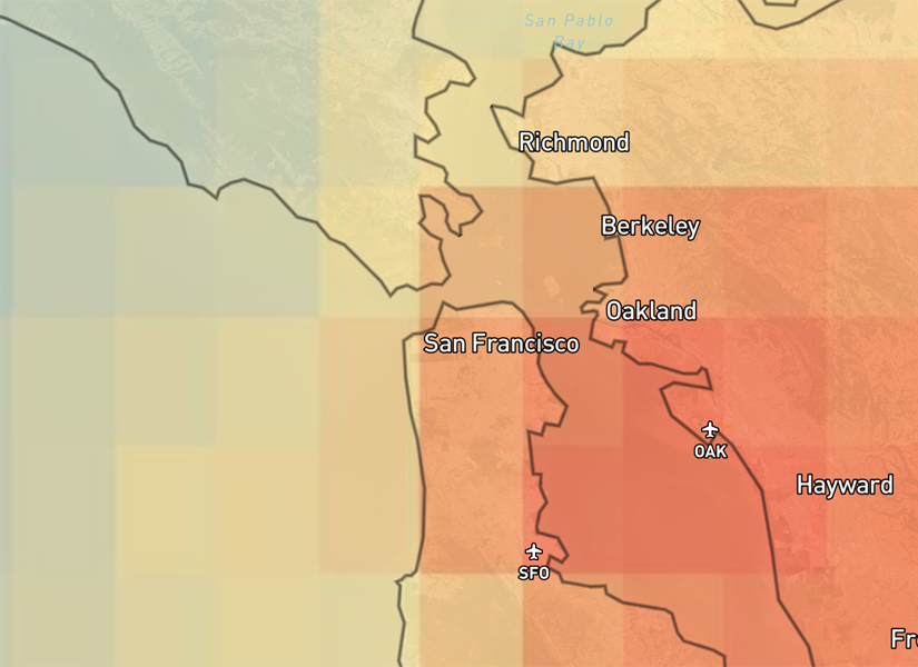 Average NO2 levels over San Francisco for the past 5 years