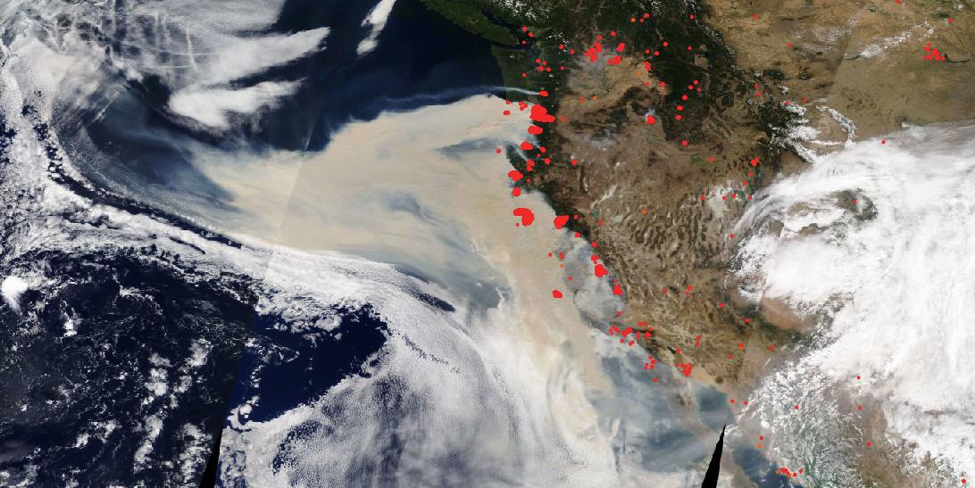 True (natural) color image of western U.S. wildfires on September 10, 2020