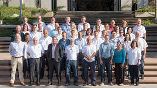 A GRACE-FO team photo from 2016 includes Michael Gross (front row, far left) and Michael Watkins (front row, third from left).