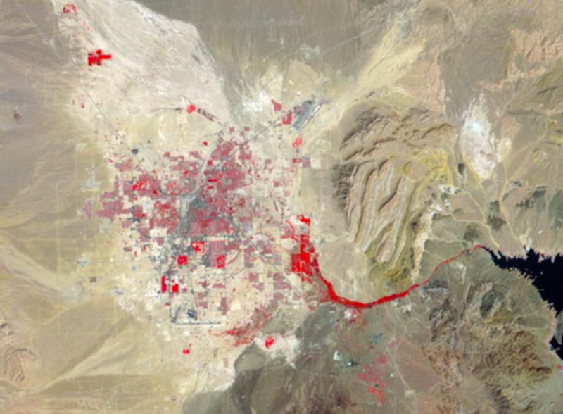 aerial view of sprawling Las Vegas in 1972