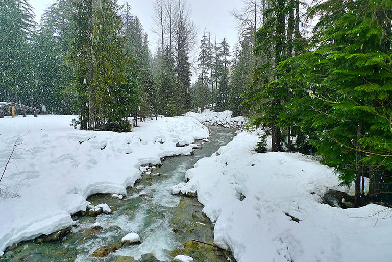 Rain falling on snow. Credit: Flickr user Malcolm Peacey, CC BY-NC 2.0.