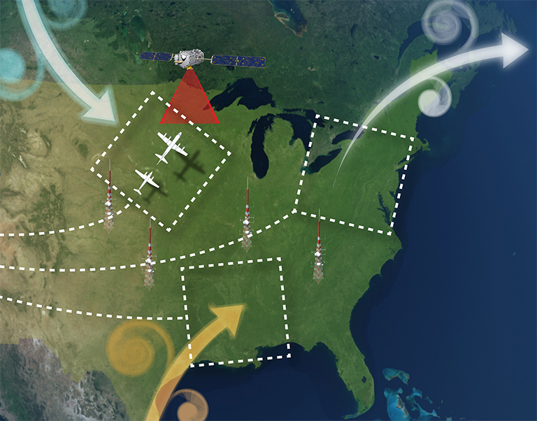 A map of the ACT-America aircraft over the eastern United States