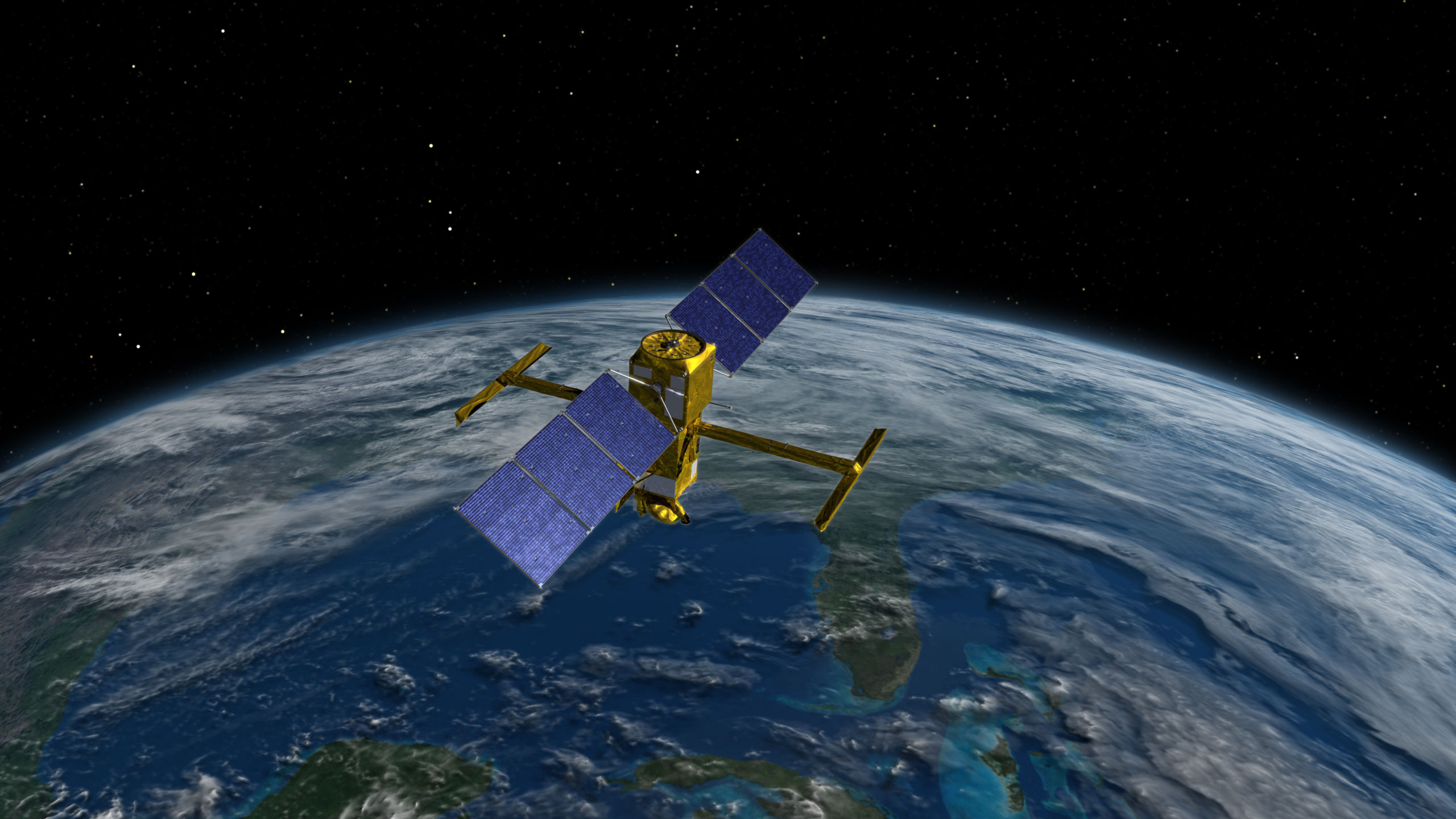 An artist’s concept of the SWOT spacecraft.
